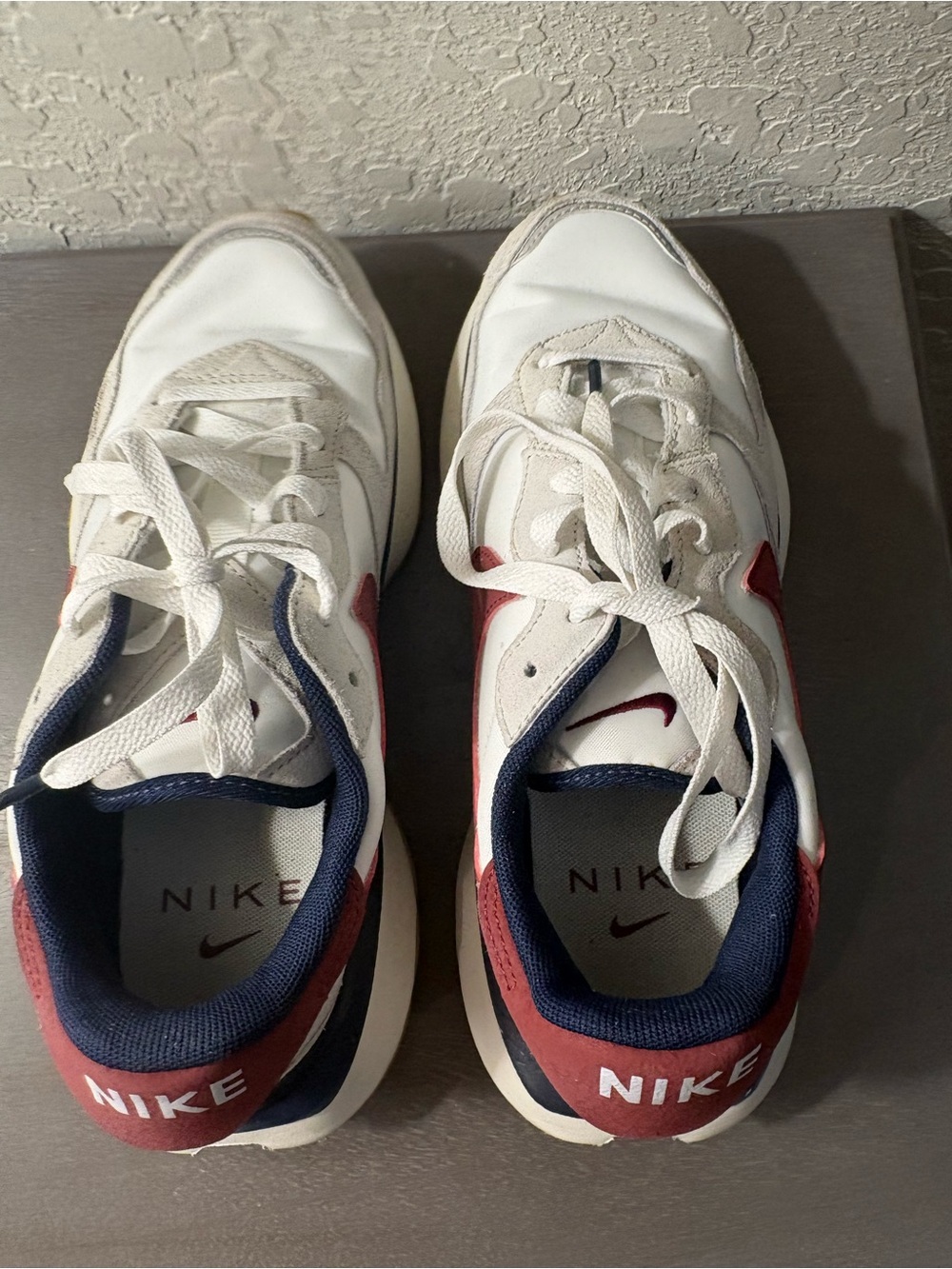 Nike Phoenix Waffle White Sneakers with Burgundy Swoosh and Navy Lining - Picture 6 of 11